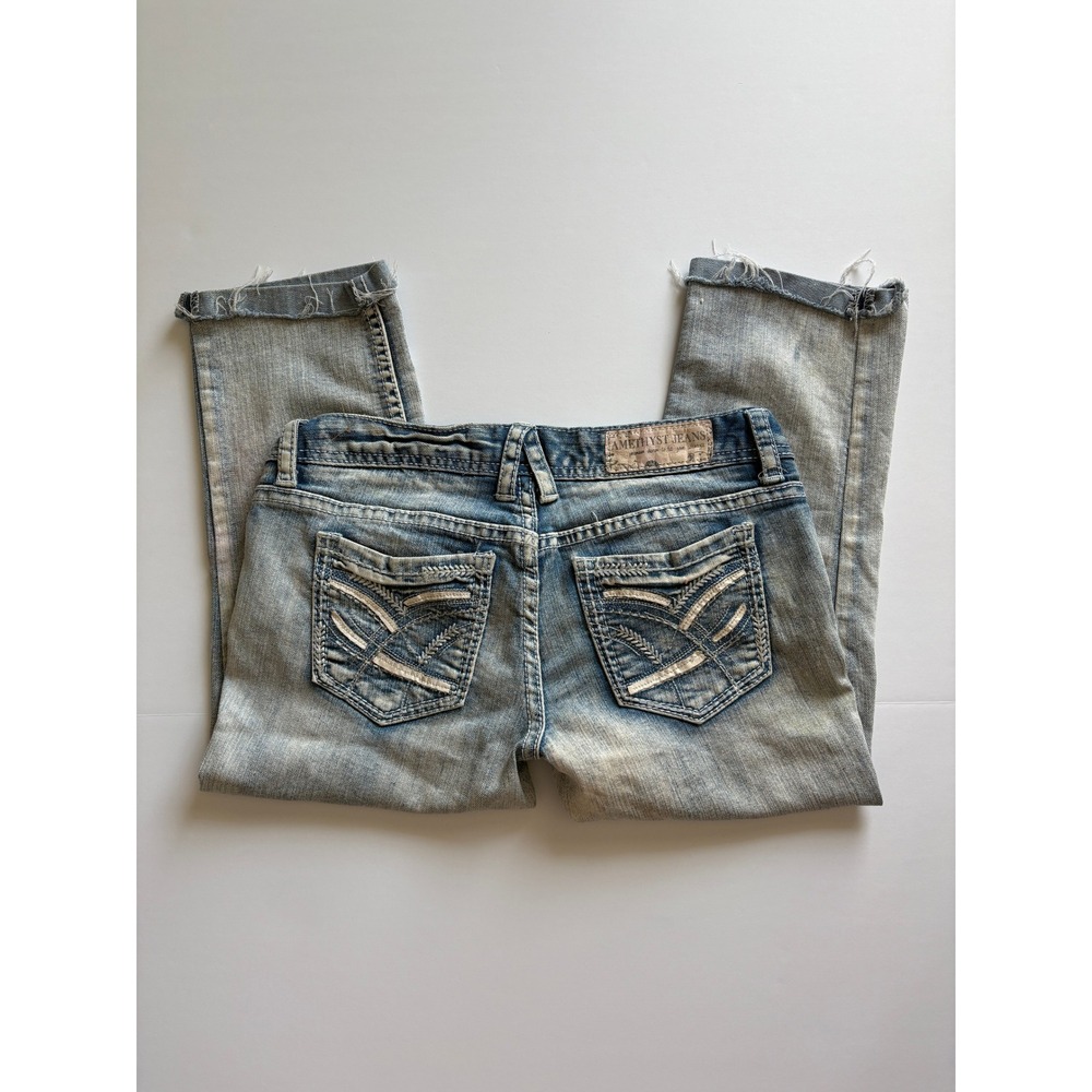 Y2K Amethyst Jeans Distressed Low Rise Flower Lining Capri Jeans Size 5